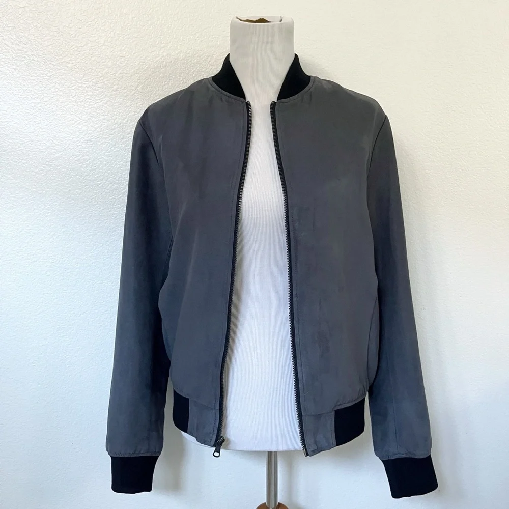 Banana Republic - Suede Bomber Jacket | Men’s Small (S), Gray/Black